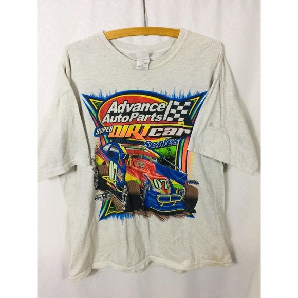 Advance Auto Parts Super Dirt Car Series Racing Men's Front Back T-Shirt  XL - Picture 1 of 3